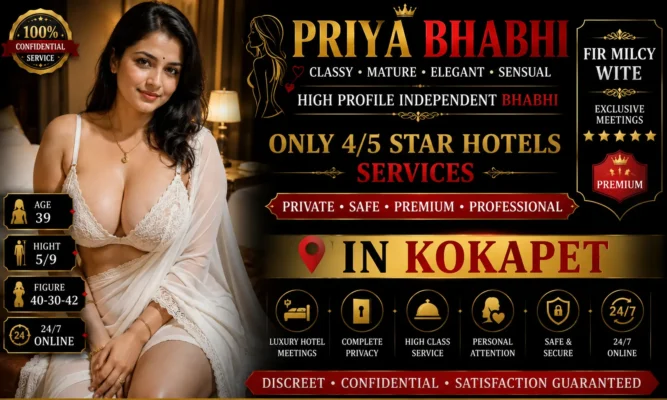 Explore Priya Bhabhi profile in Kokapet Hyderabad featuring high-profile independent housewife escort services, VIP lifestyle, luxury hotel experiences, and stylish social companionship.